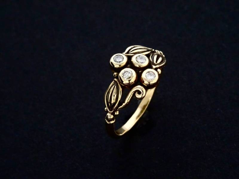 4-Diamant-Halskette - Handarbeit 14 Kt Gold "Fließende Leaves" Ring Mit Vier.3 Pt-Diamanten von rickmahonskigold