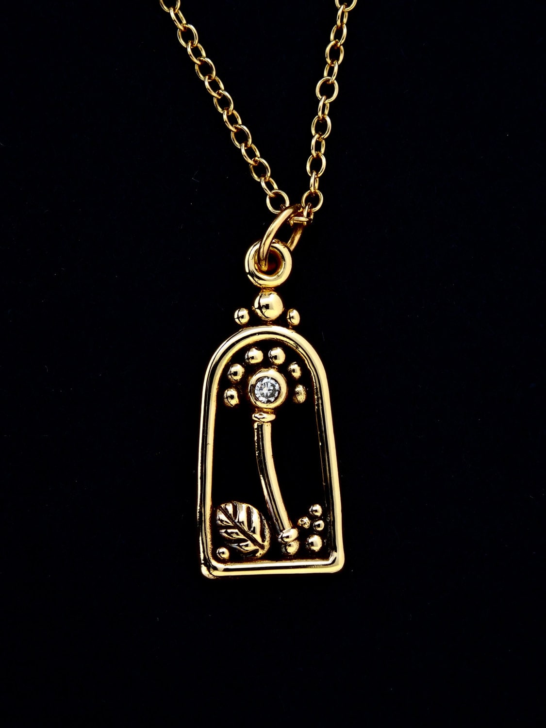 Diamant-Blumen Halskette - Handgefertigte 14 Kt Gold "Blume Und Blatt" Mit Diamant.3 Pt von rickmahonskigold