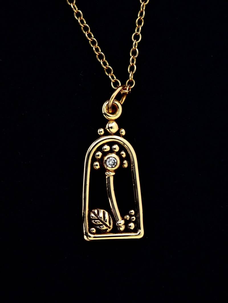 Diamant-Blumen Halskette - Handgefertigte 14 Kt Gold "Blume Und Blatt" Mit Diamant.3 Pt von rickmahonskigold