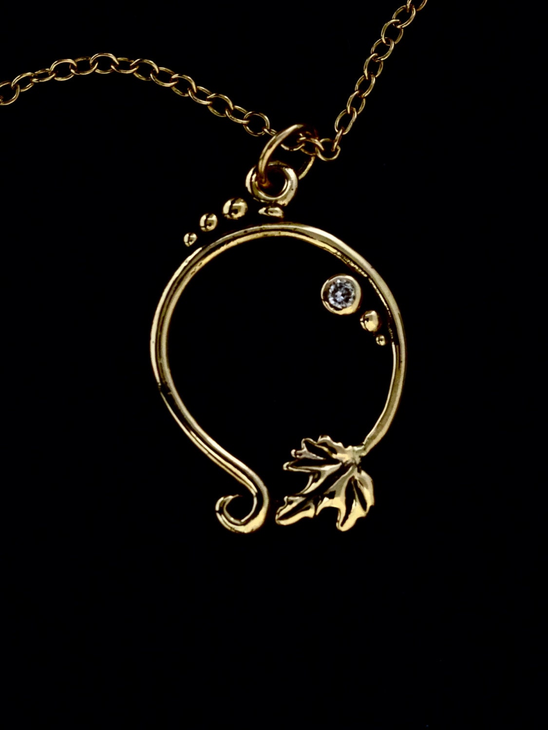 Diamant-Halskette - Handgefertigte 14 Kt Gold "Blatt Auf Eine Weintraube" Halskette Mit Diamant.3 Pt von rickmahonskigold