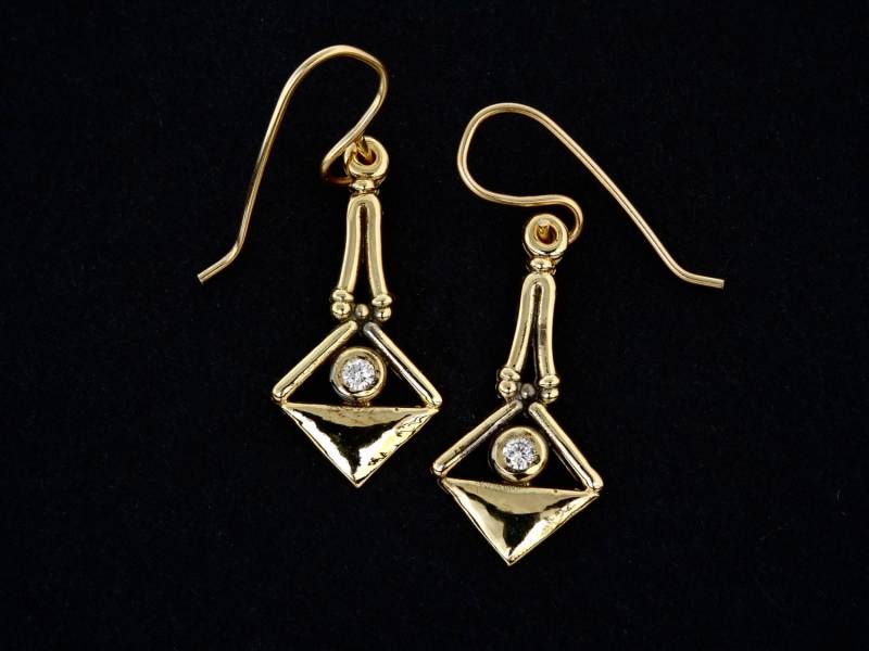 Diamant-Ohrringe - Handgefertigte 14 Kt Gold "Diamant" Ohrringe Mit.5 Pt Diamanten Von Rick Mahonski, Goldschmied von rickmahonskigold