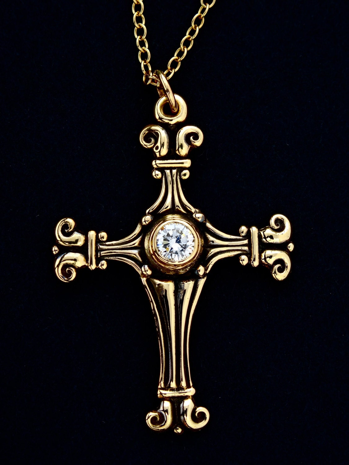 Gold Kreuz - Handarbeit 14 Kt "Anbetung" Mit.20 Pt Diamant Und 18" Von Rick Mahonski von rickmahonskigold