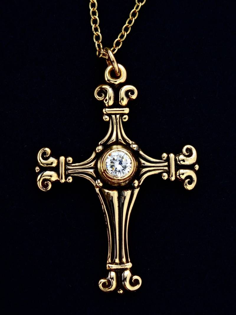 Gold Kreuz - Handarbeit 14 Kt "Anbetung" Mit.20 Pt Diamant Und 18" Von Rick Mahonski von rickmahonskigold