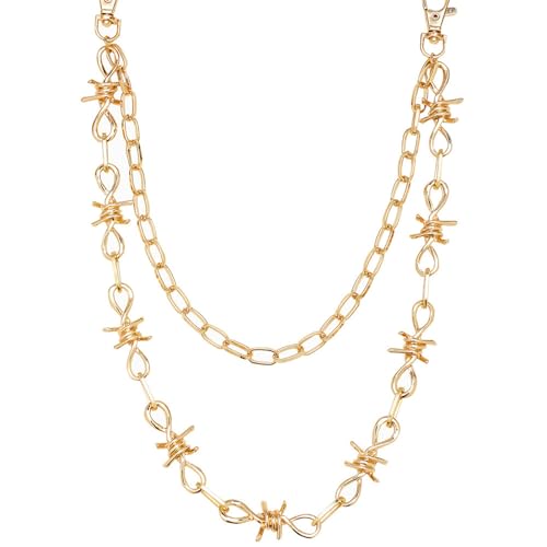 ricmaney Silber-Gold-Geldbörsen-Schlüsselanhänger, Hosenkette, doppellagig, Dorn-Metall-Hosenkette, Jeansketten für Männer und Frauen, Gold, Regulär von ricmaney