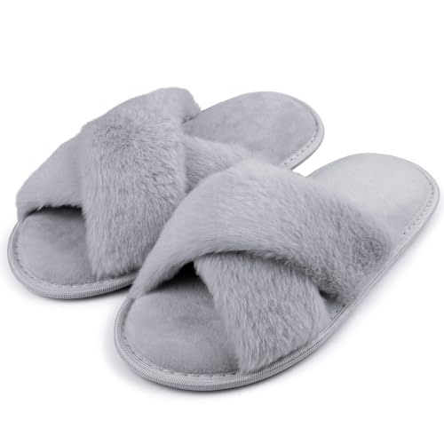 riemot Hausschuhe Damen Winter Plüsch Pantoffeln Memory-Schaum Warme Hausschlappen Bequeme Rutschfeste Flauschige Slipper, Grau Blau, gr.36-37 von riemot