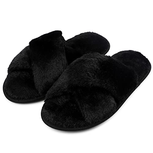 riemot Hausschuhe Damen Winter Plüsch Pantoffeln Memory-Schaum Warme Hausschlappen Bequeme Rutschfeste Flauschige Slipper, Schwarz, gr.38-39 von riemot