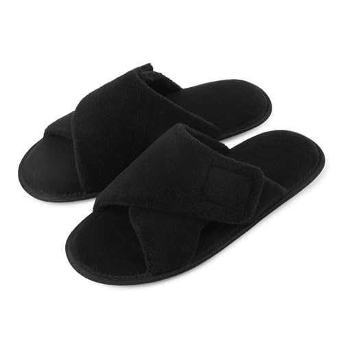 Hausschuhe Herren Extra Weit mit Memory Schaum Weiche Pantoffeln mit Verstellbarem Klettverschluss Atmungsaktive Weite Offene Hausschuhe für Drinnen & Draußen von riemot