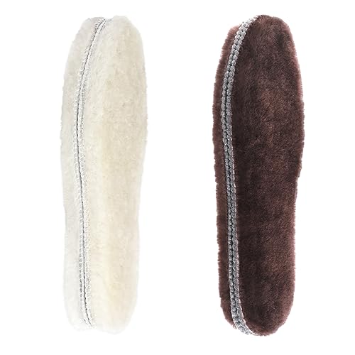 riemot 2 Paar Echte Lammfell Einlegesohlen für Damen Herren Winter Warme Schaffell Einlegesohlen Weiche Kuschelige Flauschige Lammfell Schuheinlagen für Schneestiefel,Hausschuhe Beige Braun Gr.40 EU von riemot