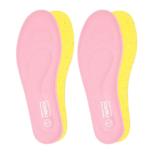 riemot 2 Paar Memory Foam Einlegesohlen für Damen Komfort Einlegesohlen Weich Schuheinlagen für Sneaker Arbeitsschuhe Stiefel für Sport Freizeit und Beruf,Rosa Gr.36 von riemot