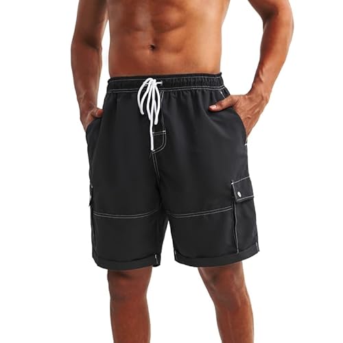 riemot Badeshorts Herren Schnelltrocknend Badehose Atmungsaktiv Sporthose Trainingshose Kurzen Strandhose Boardshorts mit Mesh-Futter und Verstellbarem Tunnelzug,Schwarz,M von riemot
