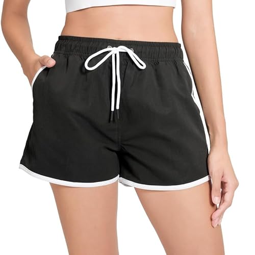 riemot Badeshorts Damen Schnelltrocknend Kurze Sporthose Trainingshose Yogahose Sommer Badehose Atmungsaktiv Schwimmshorts UV Schutz Strandshorts Boardshorts Mit Tasche und Gummizug,Schwarz,M von riemot