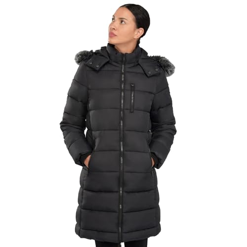 riemot Damen Winterjacke Lang Mit Kapuze Wintermantel Warm Winddicht Mantel Elegant Damen Steppmantel Reißverschlusstasche Winterjacke Lang Warmer Mantel für draußen Schwarz, M von riemot