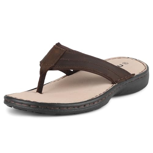 riemot Flip Flops Herren Weich Leder Sandalen Sommer Strand Zehentrenner Outdoor Surfen Badelatschen Sommerschuhe Braun EU42 von riemot