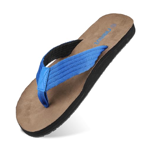 riemot Flip Flops Herren Zehentrenner Sommer Weich Badelatschen Strandschuhe mit Arch Support Sandalen Rutschfest Hausschuhe Pantoletten Blau EU45 von riemot