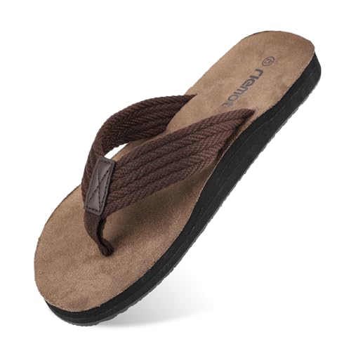 riemot Flip Flops Herren Zehentrenner Sommer Weich Badelatschen Strandschuhe mit Arch Support Sandalen Rutschfest Hausschuhe Pantoletten Braun EU42 von riemot