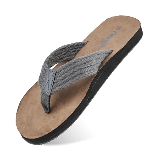 riemot Flip Flops Herren Zehentrenner Sommer Weich Badelatschen Strandschuhe mit Arch Support Sandalen Rutschfest Hausschuhe Pantoletten Grau EU44 von riemot