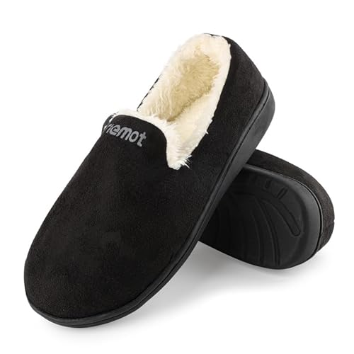 riemot Hausschuhe Damen Geschlossen Winter Warme Memory Foam Pantoffeln Kunstwolle Weich Leicht Rutschfest Innen Außen Loafer Hausschuhe Schwarz EU40 von riemot