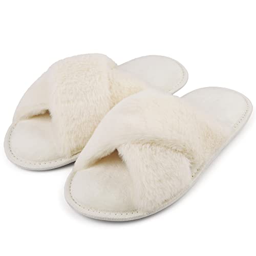 riemot Hausschuhe Damen Winter Plüsch Pantoffeln Memory-Schaum Warme Hausschlappen Bequeme Rutschfeste Flauschige Slipper, Weiß, gr.40-41 von riemot