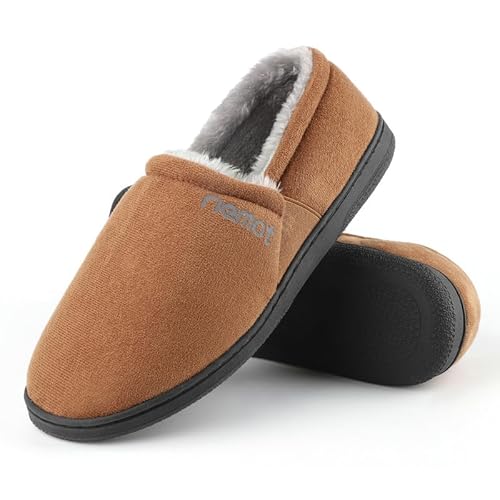 riemot Hausschuhe Herren Mokassin Warme Wildleder Hausschuhe Memory Foam Pantoffeln Diabetiker Schuhe Winter Sherpa Futter Haus Schuhe mit Anti-Rutsch Gummi Sohle Braun EU43 von riemot