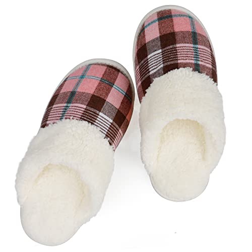 riemot Herren Damen Hausschuhe, Memory Foam Weiche Flauschige Hausschlappen, Winter Wärme Pantoffeln Hauspantoffeln, Unisex Indoor Outdoor Slippers, Rosa Damen EU 42-43 von riemot