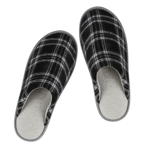 riemot Hausschuhe Herren, Frottee Slipper, Bequem Leicht Pantoffeln Weiche Rutschfeste Indoor & Outdoor, Schwarz Weiß Kariert 46/47EU von riemot