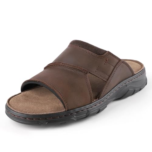 riemot Herren Sandalen Sommer Pantoletten Bequem Unterstützung Flache Sandalen Rutschfeste Sohle Meer Strand Slipper Hausschuhe Männer für Inner und Außenbereich, Braun 42EU von riemot