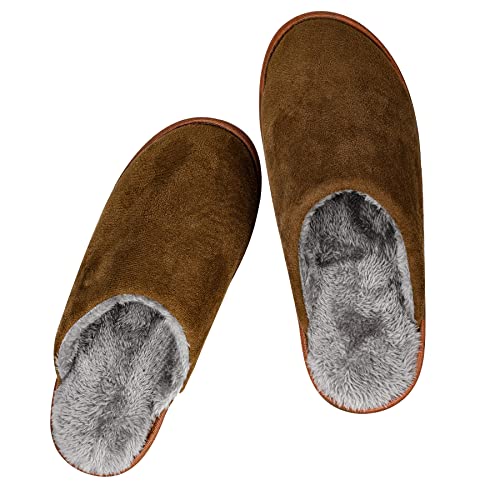 riemot Herren Hausschuhe Warm Plüsch Winter Pantoffeln Weiche Atmungsaktive rutschfeste Slipper für Indoor & Outdoor Braun 42/43 EU von riemot
