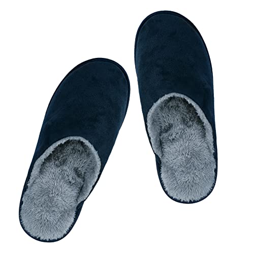 riemot Herren Hausschuhe Warm Plüsch Winter Pantoffeln Weiche Atmungsaktive rutschfeste Slipper für Indoor & Outdoor Marine Blau 44/45 EU von riemot