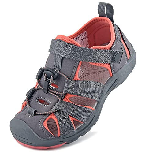 riemot Kinder Sandalen Mädchen Jungen Sportsandalen Geschlossene Trekkingsandalen Outdoor Sommerschuhe - Atmungsaktiv und Leicht Korallrot Gr.28 von riemot