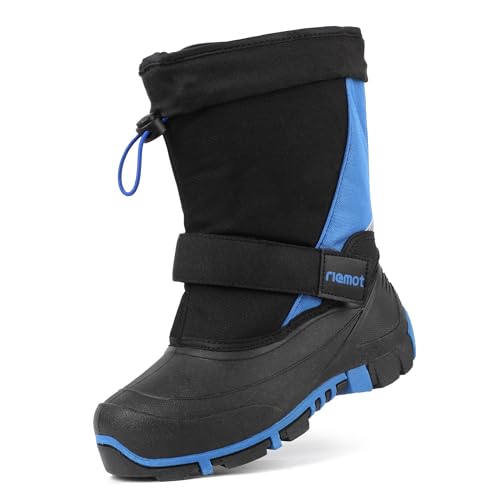 riemot Kinder Winterstiefel Jungen Mädchen Schneestiefel Warm Gefüttert Winterschuhe Wasserdicht Kinderstiefel Rutschfest Winter Stiefel Blau, 31 EU von riemot