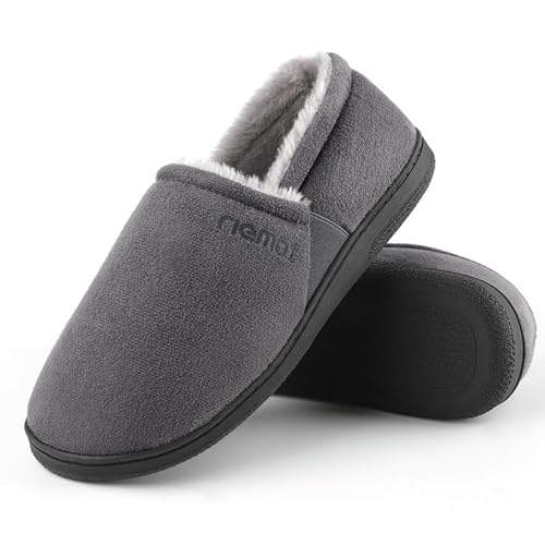 riemot Mokassin Hausschuhe Herren Warme Wildleder Pantoffeln Memory Foam Hausschuhe Diabetiker Schuhe Winter Sherpa Futter Haus Schuhe mit Anti-Rutsch Gummi Sohle Grau EU45 von riemot
