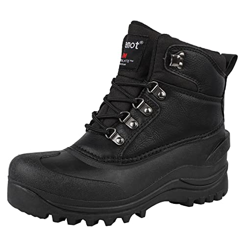 riemot Winterschuhe Herren Wasserdicht Schneestiefel Leder Warme Winterstiefel Thermostiefel Rutschfest Winter Stiefel Outdoor Schuhe Schwarz Gr.45 EU von riemot