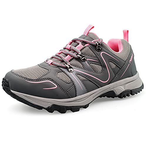 riemot Wanderschuhe Damen Trekkingschuhe Atmungsaktiv rutschfeste Trekking Schuhe Leicht Outdoorschuhe für Wanderungen, Trekking und Den Alltag, Rosa Grau, gr.37 von riemot