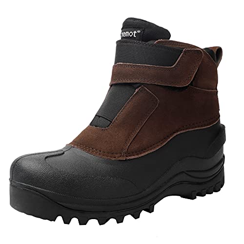 riemot Winterschuhe Herren Wasserdicht Winterstiefel Gefüttert Warme Schneestiefel Slip-on Thermostiefel Rutschfest Klettverschluss Winter Stiefel Braun Herren EU 41 von riemot