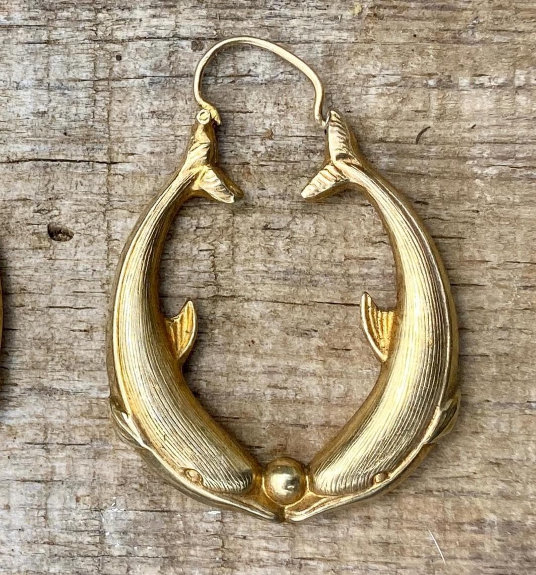 Vintage Große Delfinohrringe 925Er Silber - 18 Karat Vergoldet Ausgefallen Und Auffällig von riessaykel