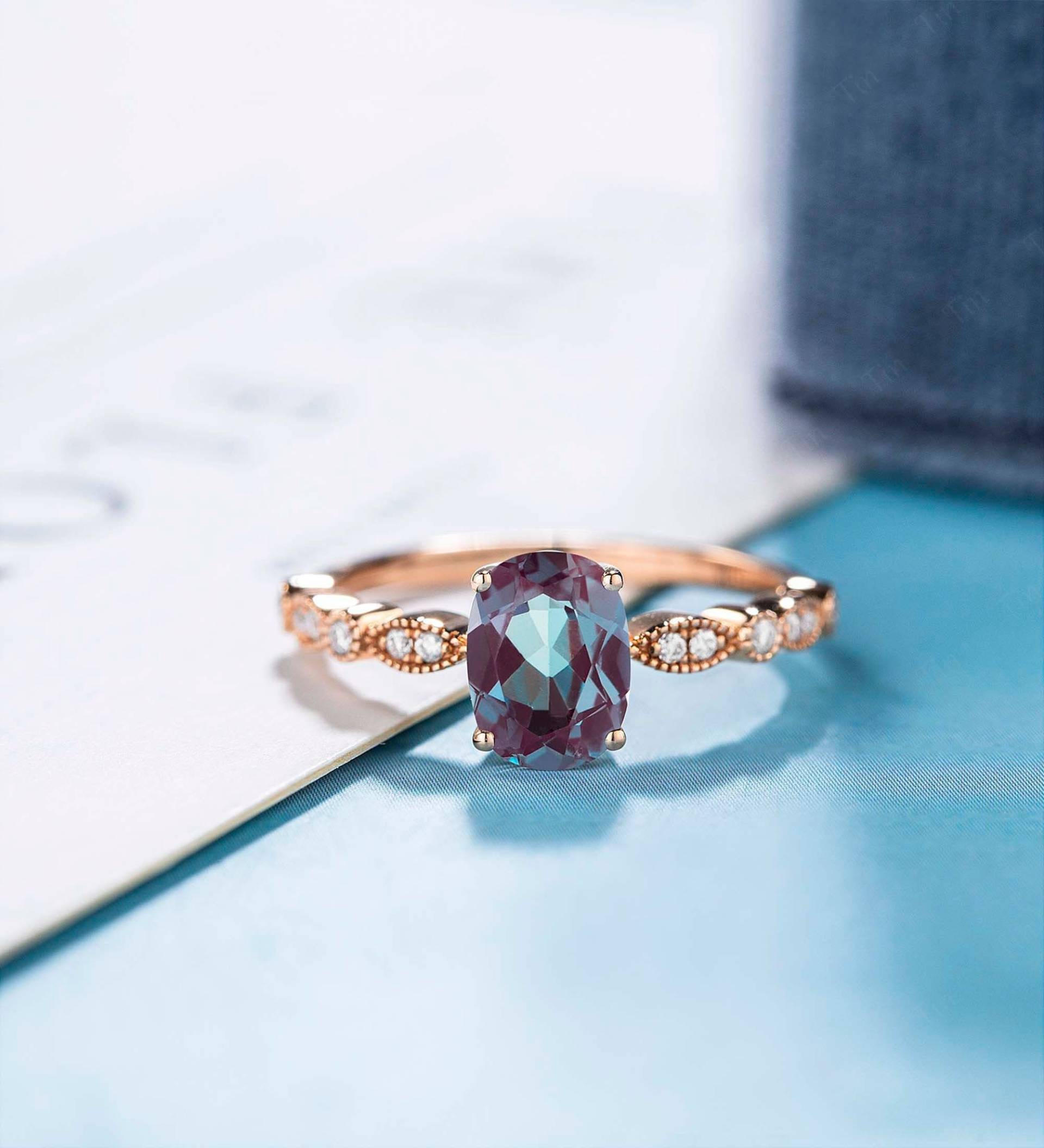 Alexandrit Verlobungsring Vintage Einzigartiger Goldring Art Deco Frauen Moissanite Diamant Jahrestag Zierlich von ringjewelryshop