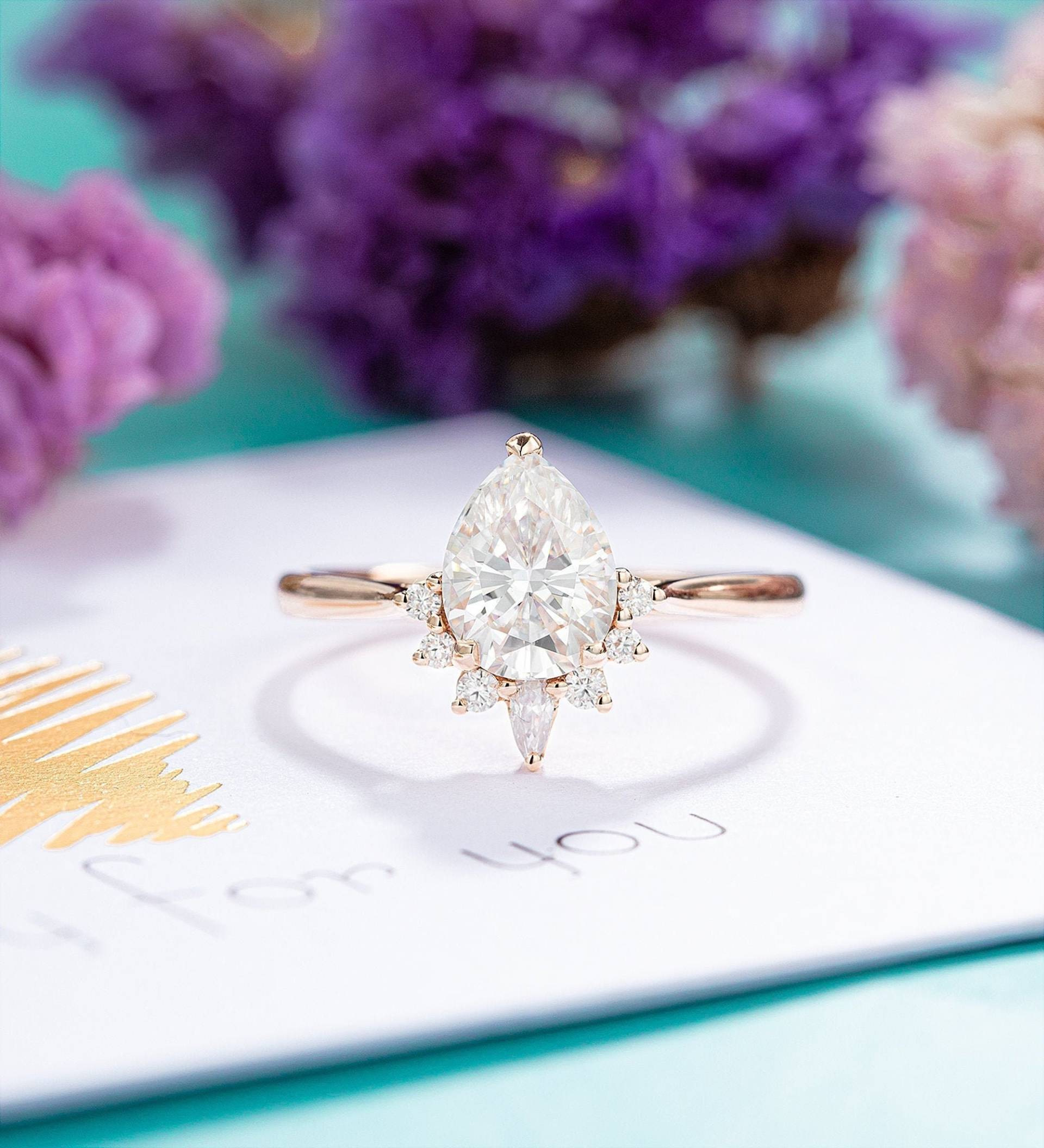 Unikat Verlobungsring Moissanit Vintage Für Damen Zierlich Diamant Goldring Art Deco Jahrestag Geschenk von ringjewelryshop