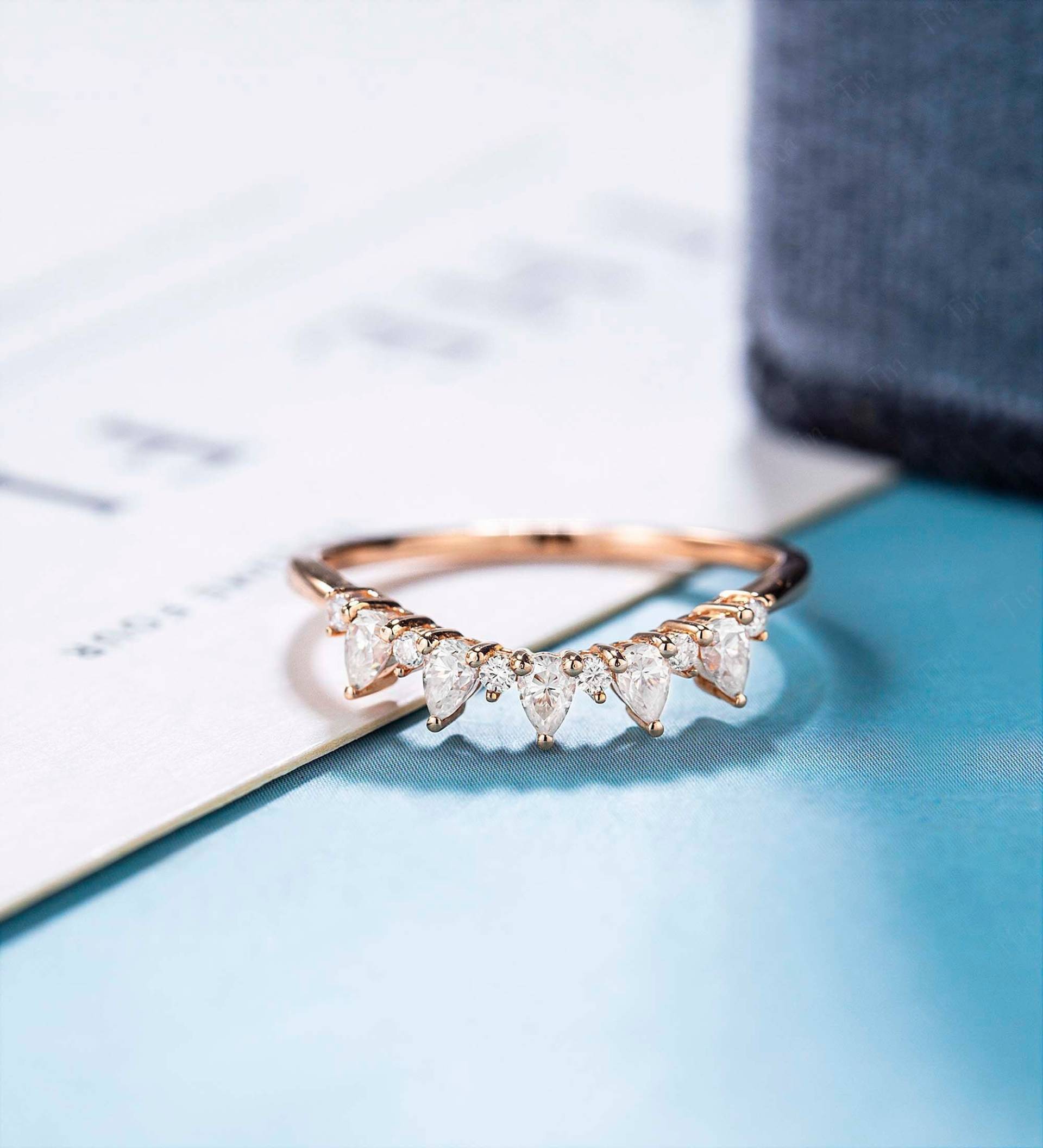 Moissanite Hochzeit Band Frauen Vintage Einzigartige Zierliche Cluster Gold Ring Diamant Jahrestagsgeschenk Für Ihre Art Deco von ringjewelryshop