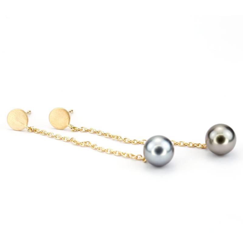 Lange Tahitiperlen Goldohrringe 750 von ringleinshop