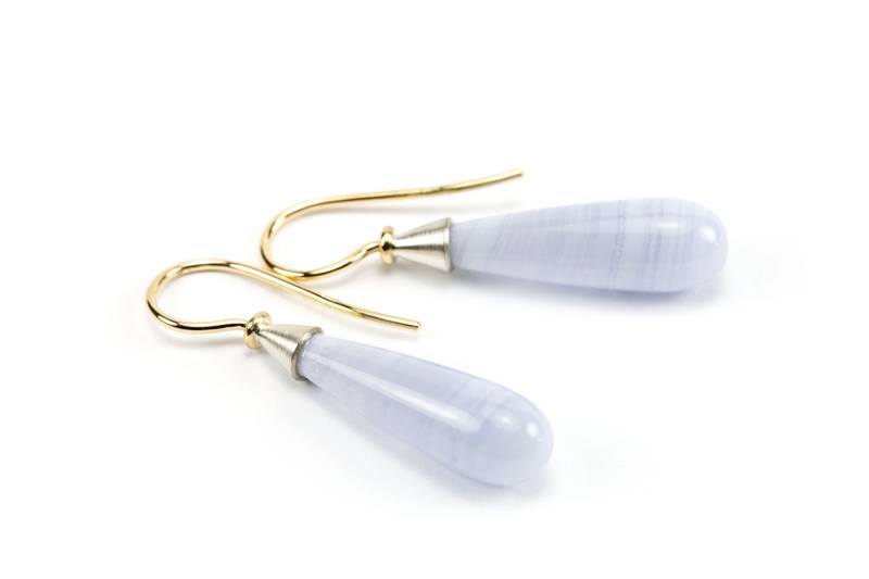 Ohrhänger Gold Silber Mit Langen Chalcedontropfen von ringleinshop