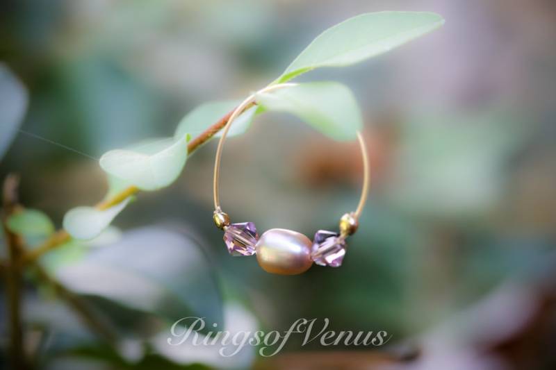 24K Vergoldeter Ring Rosa Süßwasserperle & Swarovski Kristall von ringsofvenus