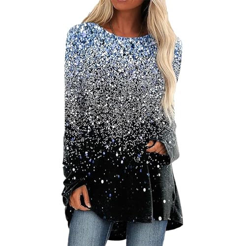 Glitzer Shirt Für Damen Glitzer Outfit Damen Party V-Ausschnitt Einfarbig Sexy Tunika T-Shirt Pailletten Oberteil Damen Schwarz Langarm Gemütlich Weich Freizeithemd Clubwear von riou