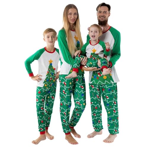 Weihnachtspyjama Familie Set: Schlafanzug Weihnachten Partner Damen Herren Familien Outfit Set Weihnachtsbaum Print Hose Tshirt Kinder Rundhals Nachthemd Hausanzug Weihnachts Matching Pyjamas von riou