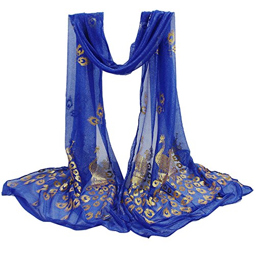 riou Blumen-weicher Pashmina-Frauen-Schal-Pfau-langer Schal-Verpackungs-Mehrfarbendamen-Stola-Schal Schal Kleinkind Junge (Blue, One Size) von riou