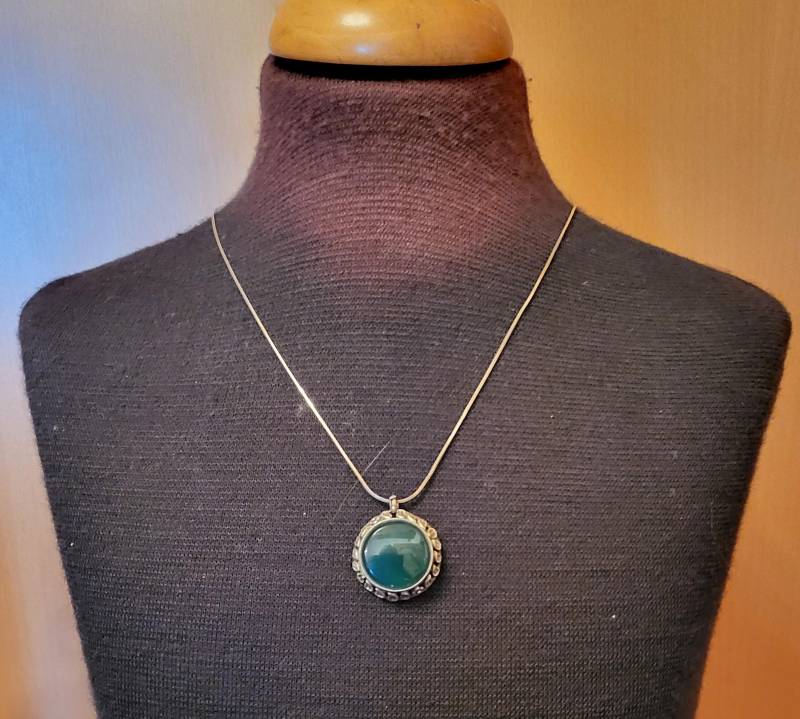 Silberkette 925 Mit Anhänger Jadeit Rund Antikschmuck Stein Ø Ca. 2 cm von rippchensvintageshop