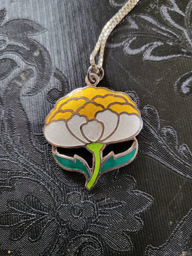 Silberschmuck Halskette Emailliert 925Er Silberanhänger Ca. 10G Silberschmuck Halskette Emailliert 925Er Silberanhänger Ca. 10G von rippchensvintageshop