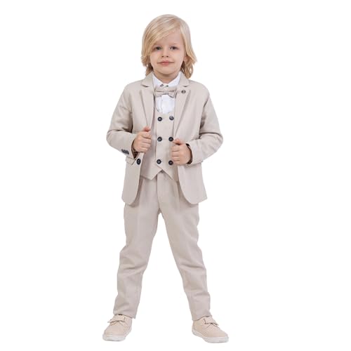 Anzug für Jungen, 5-teiliges Set, Hemd, Hose, Weste, Jacke und Fliege, Party- und formelle Kleidung für Jungen im Alter von 1–13 Jahren, beige, 5-6 Jahre Anzug für Jungen, 5-teiliges Set, Hemd, Hose, Weste, Jacke und Fliege, Party- und formelle Kleidung für Jungen im Alter von 1–13 Jahren, beige, 5-6 Jahre von rise&Raba