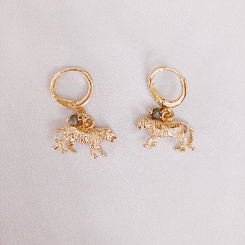 Vergoldet 24 Karat Creolen Mit Anhänger/Ohrring Tiger von riseAshine