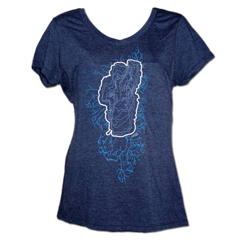 Lake Tahoe Tributaries T-Shirt - Damen Navy Frost von risedesigns
