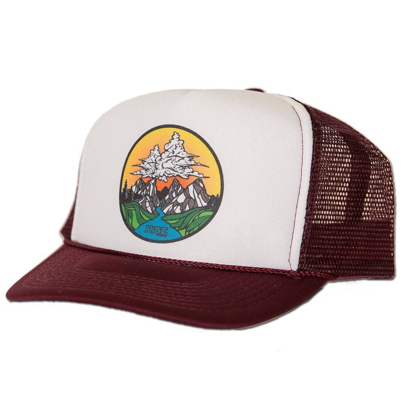 Wolke Berg Kreis - Trucker Hat Mesh-Rückseite Druckknopf-Schnalle Kastanienbraun/Weiß von risedesigns